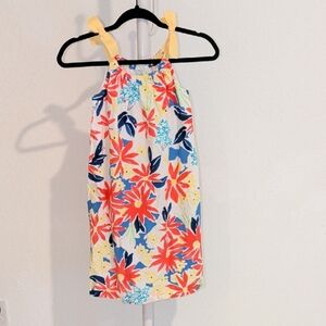 Lands' End Girls Floral Tie-Shoulder Sundress in White, Red, Blue & Yellow